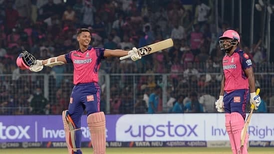 Kolkata, May 11 (ANI): Rajasthan Royals' Yashasvi Jaiswal celebrates after hitting the winning runs in a match against Kolkata Knight Riders in the Indian Premier League 2023, at Eden Gardens, in Kolkata on Thursday. (ANI photo)