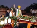 Prime Minister Narendra Modi during a road show ahead of Rajasthan Assembly elections 2023 in Bikaner.