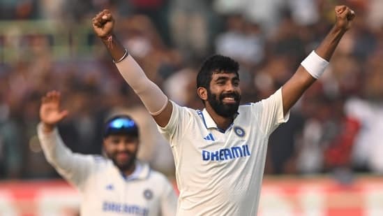 Jasprit Bumrah celebrating a wicket.  