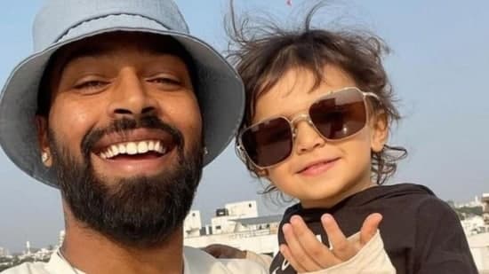 Hardik Pandya with his son Agastya last year.