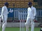 Kuldeep Yadav (L) in chat with Rishabh Pant during Duleep Trophy