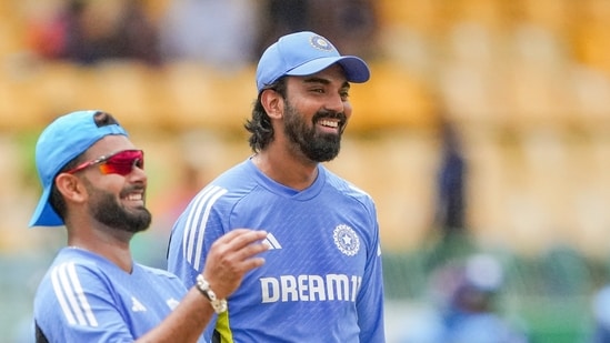 India's Rishabh Pant and KL Rahul at a warm-up session