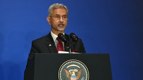 Indian Foreign Minister Subrahmanyam Jaishankar speaks at the Global Coalition to Address Synthetic Drug Threats, in New York on September 24, 2024. (Photo by ANDREW CABALLERO-REYNOLDS / AFP)(AFP)